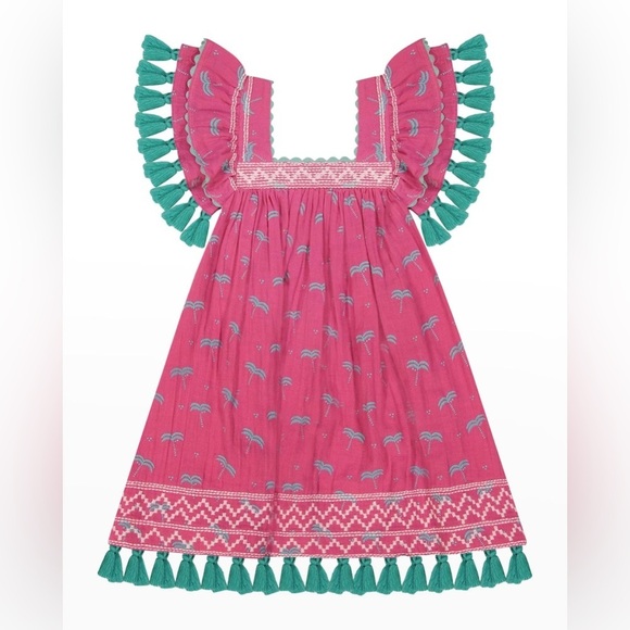 Mer St. Barth Other - MER ST. BARTH Serena Tassel Embroidered Crepe Dress Girls Size 4 Fuchsia
